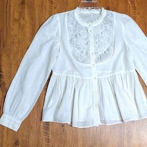 Anthropologie Floreat ivory blouse with gold stripes, size 4